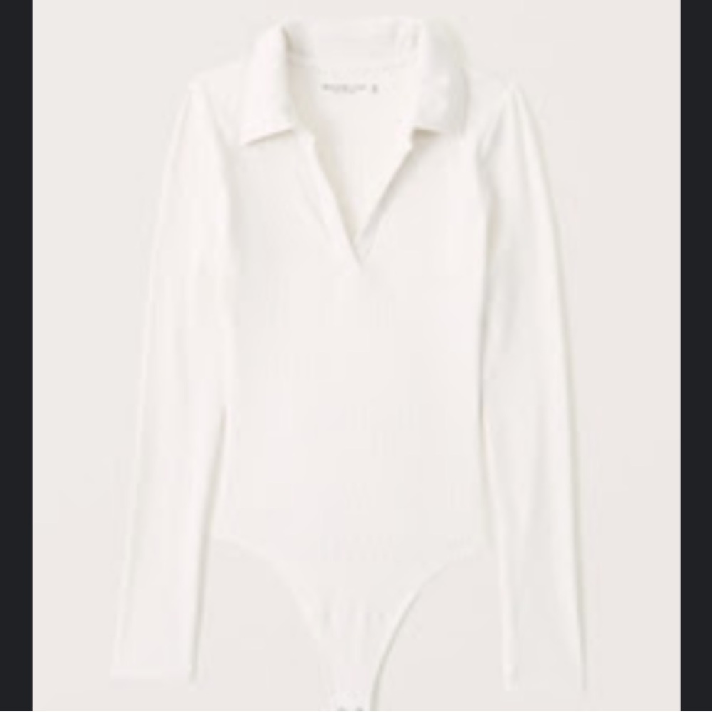 A&F Long-Sleeve Ribbed Polo Bodysuit in white